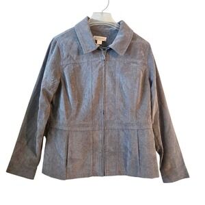 Christopher & Banks Women Jacket Gray Full Zip Corduroy Classic Workwear Size L